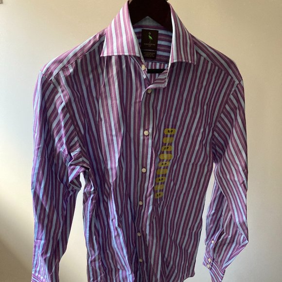 NWT NEW TAILORBYRD Mens Small Blue Purple Stripe Cotton LS Button SHIRT -Easter! - Picture 1 of 7